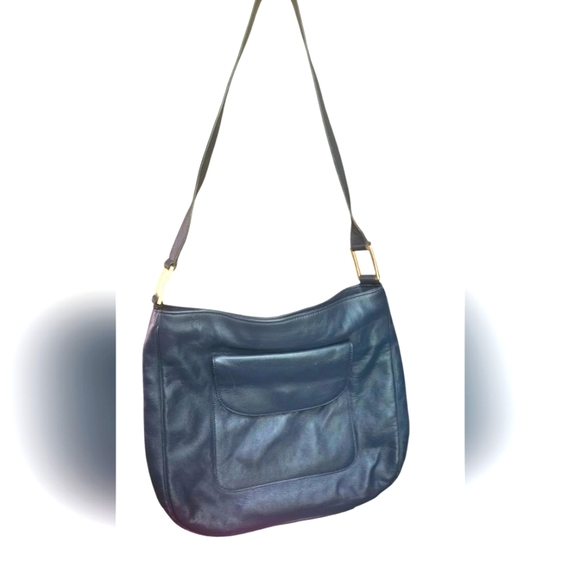 Vintage PAOLA DEL LUNGO 100% Genuine Leather Shoulder Purse Deep Navy. - Picture 1 of 11